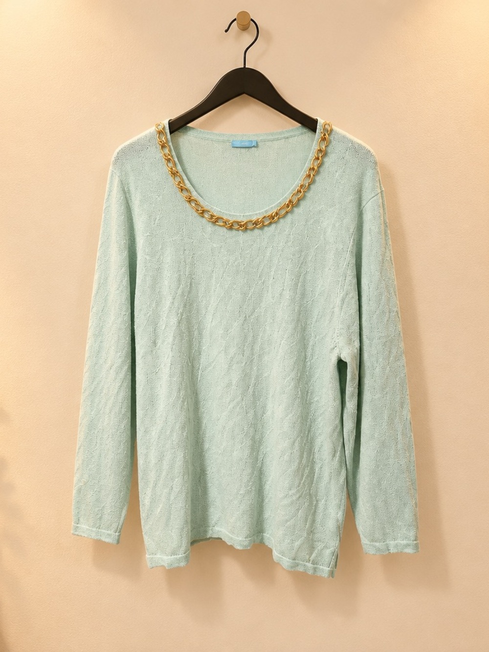 J. McLaughlin Mint Green Chain-Trim Long Sleeve Top